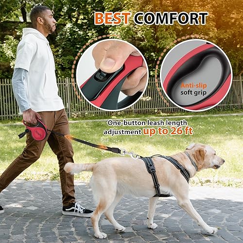 Miniatura 5 de Correa retráctil para perro con cable a prueba de mordidas, correa para caminar para mascotas con dispensador de bolsas de excrementos, correas