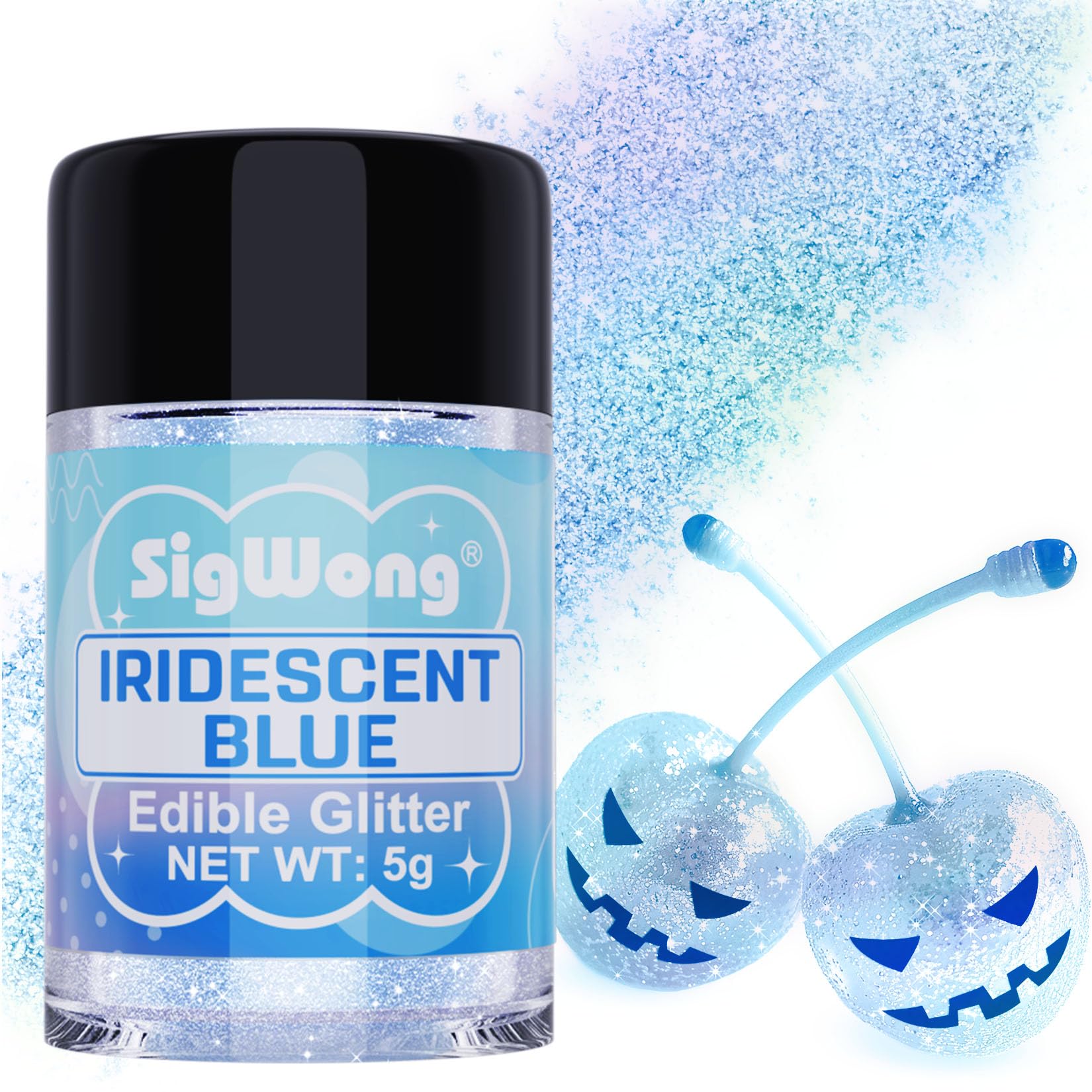 Iridescent Blue Edible Glitter - 5g Food Grade Cake Decorating Shimmering Glitter, Edible Sprinkle Luster Dust for Drinks, Chocolates, Fondant, Strawberries, Cupcakes, Candy, Cookie - Vegan