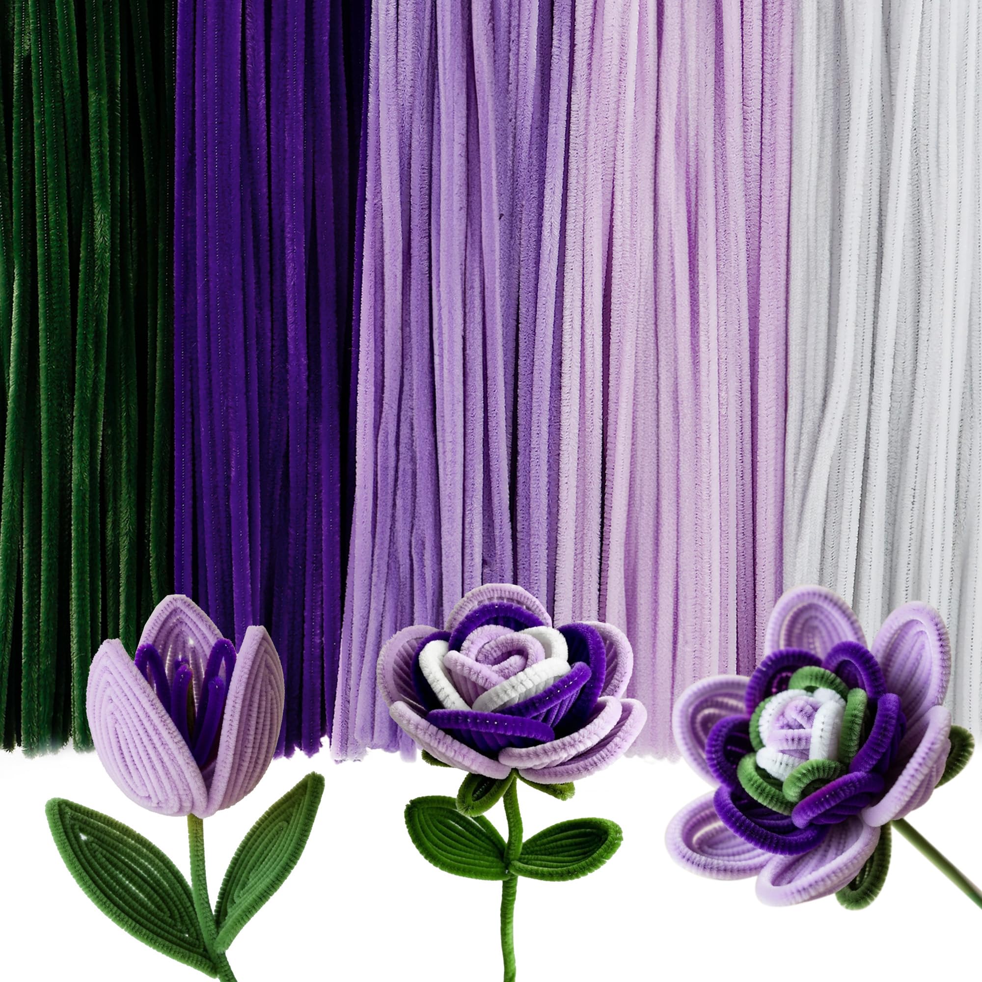 Caydo 500 Pieces Purple Pipe Cleaners for Flowers, Chenille Stems Bulk for DIY Art and Craft Projects Creative Festival Gift