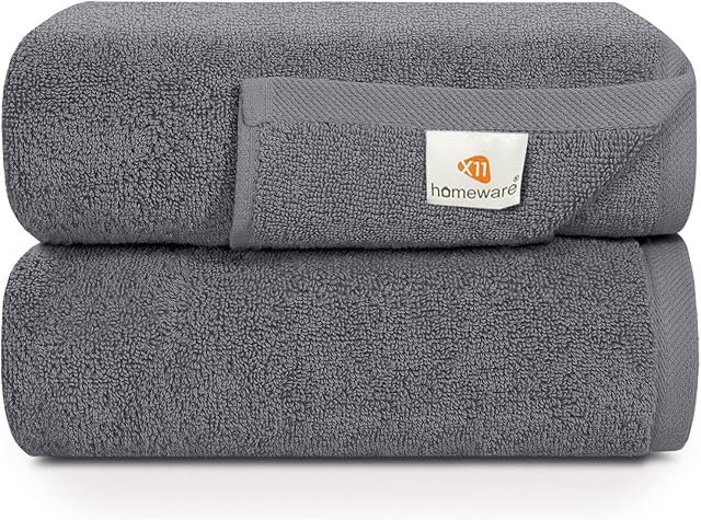 Bath Towels Set of 2, 600gsm Egyptian Cotton Towel Set, 75 X 145 cm, Hotel Quality (Grey)