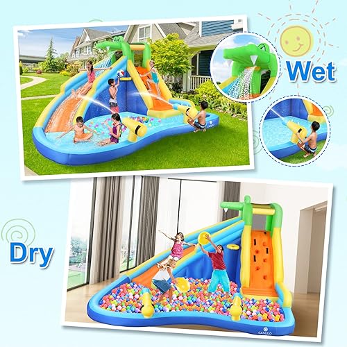 Miniatura 2 de HIFRRUY Tobogán acuático inflable enorme casa de rebote con tobogán para niños con rociador de agua y piscina de agua y aro de baloncesto castillo