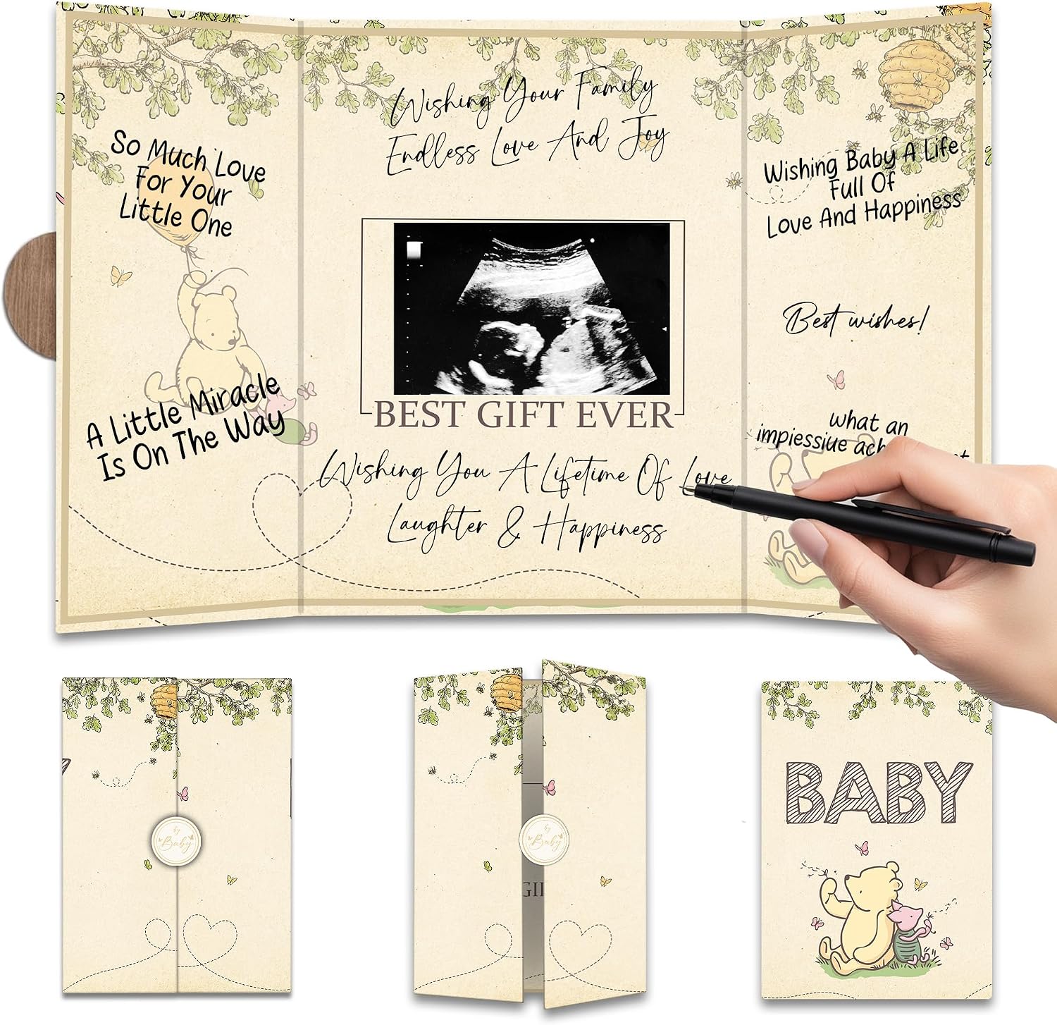 18 ''x12'' Winnie Baby Shower Guest Book, Advice and Wishes Signature Book Alternative, Baby Shower Memory Decor for Guests, Gender Neutral Party Keepsake & Supplies for Boy & Girl- A01