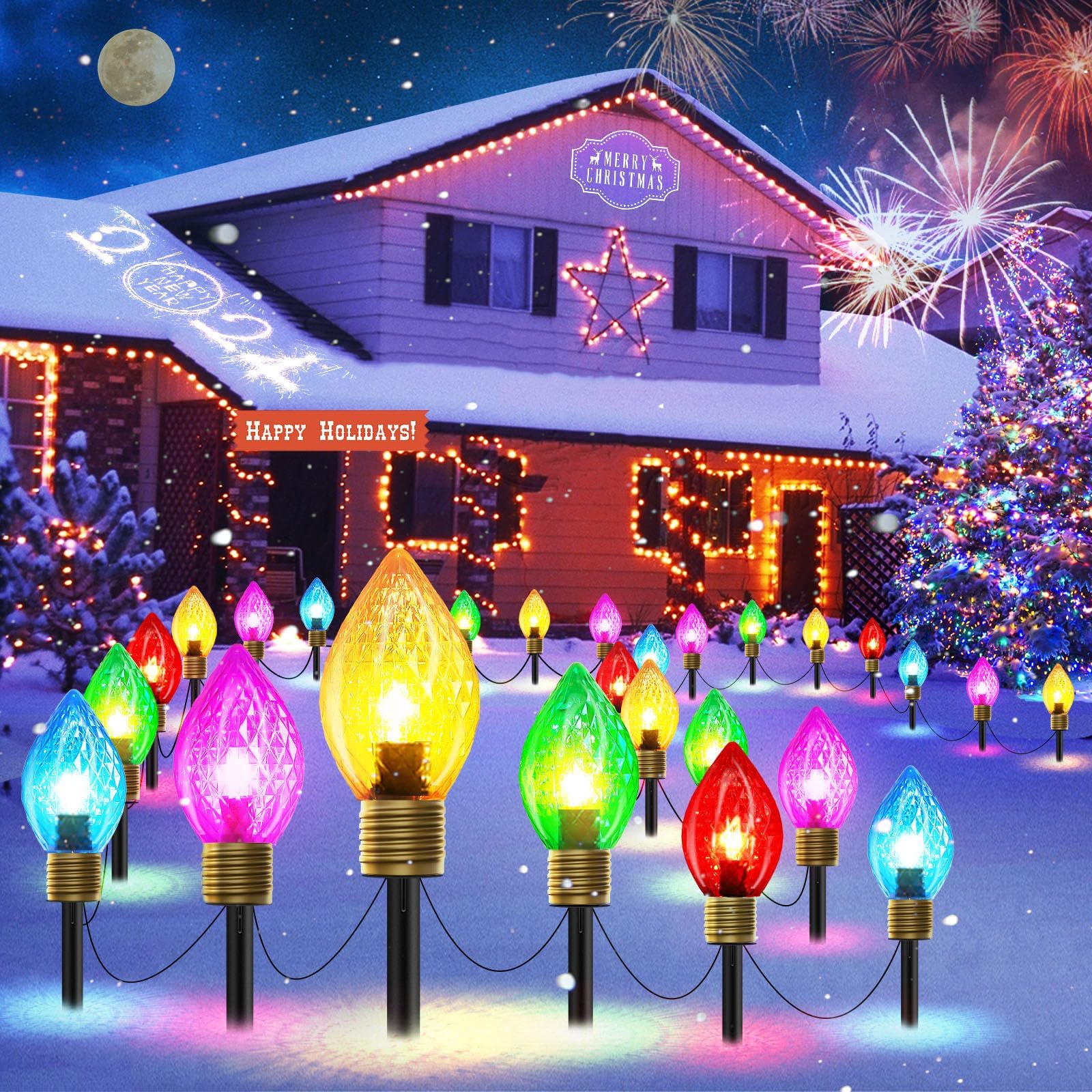 Holiday Time Christmas Lights Jumbo C9 Lighted Lawn Stake