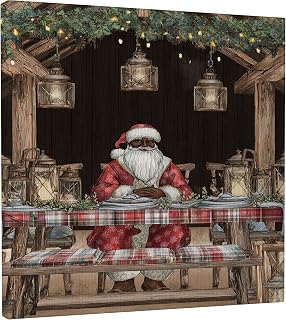 Santa Canvas Kitchen Wall Art, Christmas Rustic Lanterns Table Christmas Red Wall Painting Hanging Art Apartment Living Room Bedroom Breakfast Nook Decor 12x12 Inch
