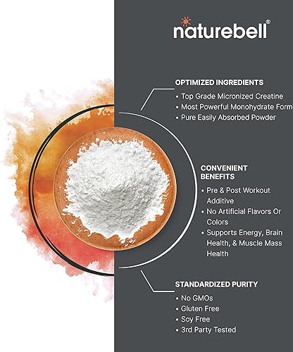 Miniatura 10 de NatureBell Paquete de 2 monohidrato de creatina en polvo de 1764oz 5000 mg por porción polvo de creatina pura sin sabor - Micronizado - Pre