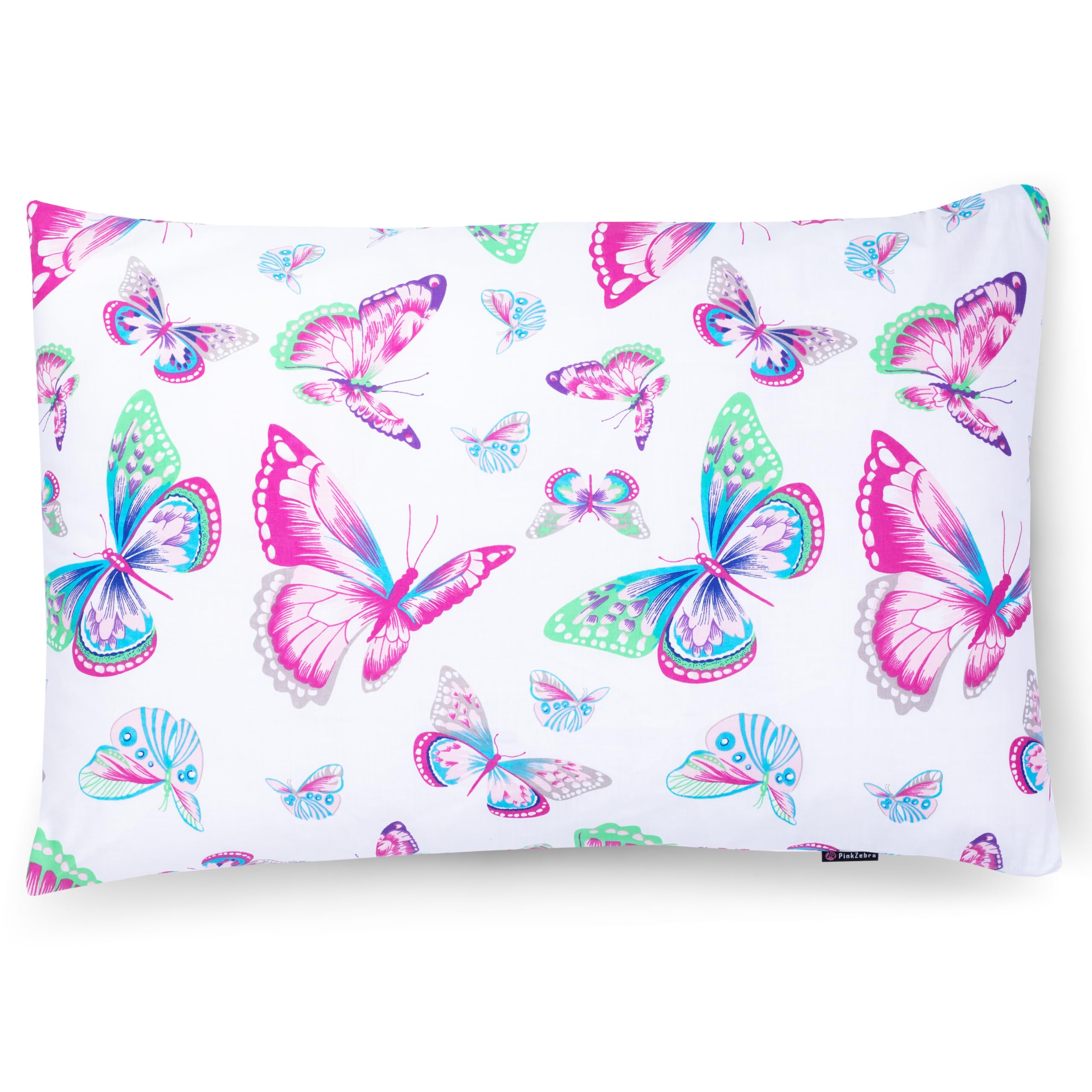PinkZebra Funda de almohada infantil, funda de almohada de 25 x 40 cm, 100% algodón, funda de cojín para niño, certificado Öko-Tex Standard 100, fundas infantiles con cremallera, diseño de mariposas