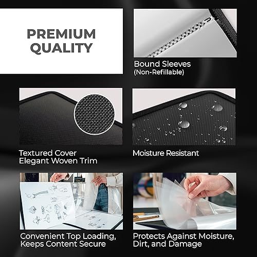 Miniatura 5 de Dunwell Carpeta de álbum de portafolio de arte (negro) - Carpeta de cartera de 11 x 17 pulgadas para obras de arte, 24 fundas de plástico, libro de
