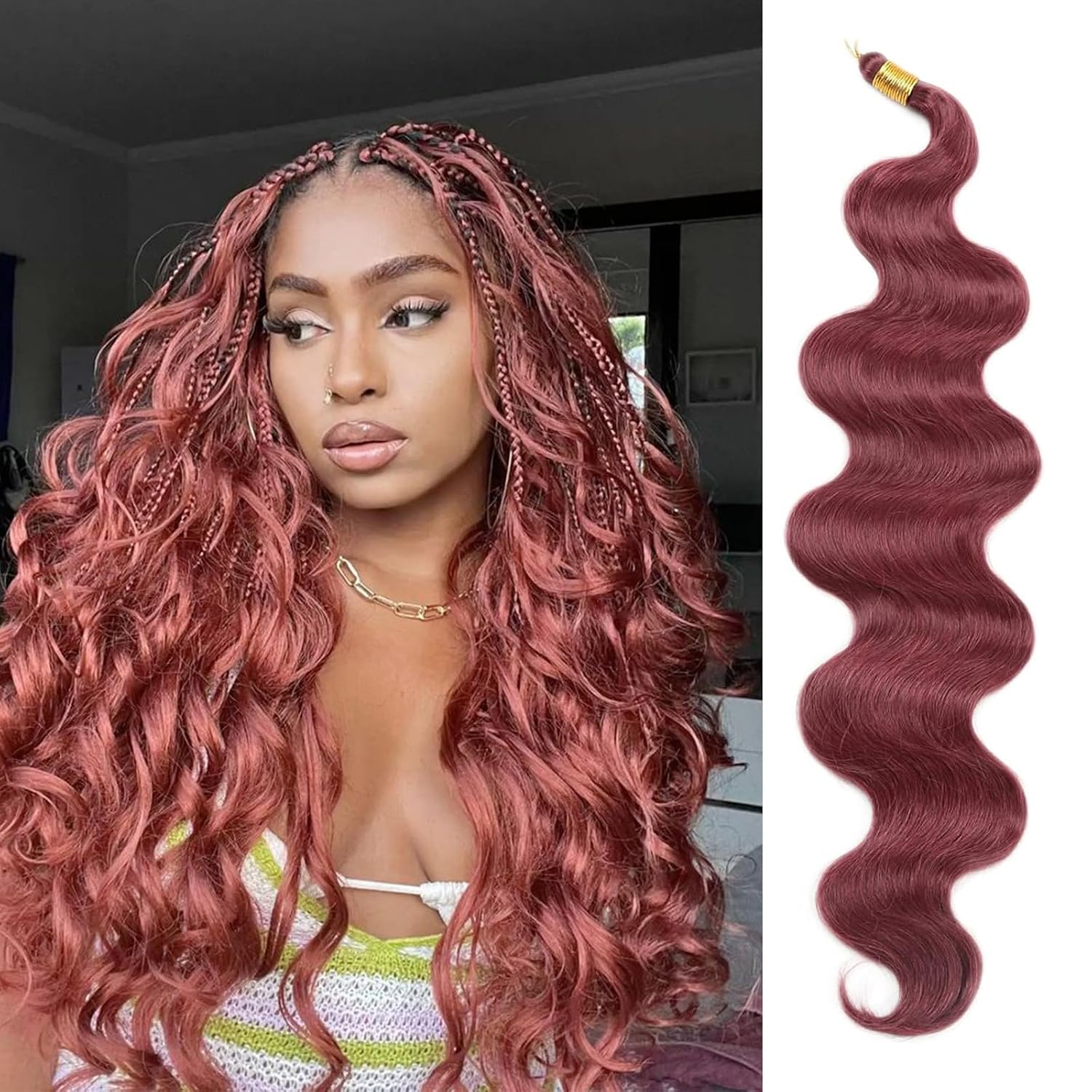 24 Inch Body Wave Braiding Hair 3 Pack Pre-Feathered Braiding Hair Black Boho Box Braids for Goddess Box Braids Hair Crochet Hair Synthetic Hair Extension (99J, 24inch (3pcs))