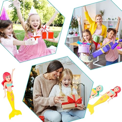 Miniatura 7 de Chengu 6 paquetes de muñecas de sirena de 5.5 pulgadas, juguetes mágicos de sirena para piscina, juguetes de buceo en agua en varios colores,