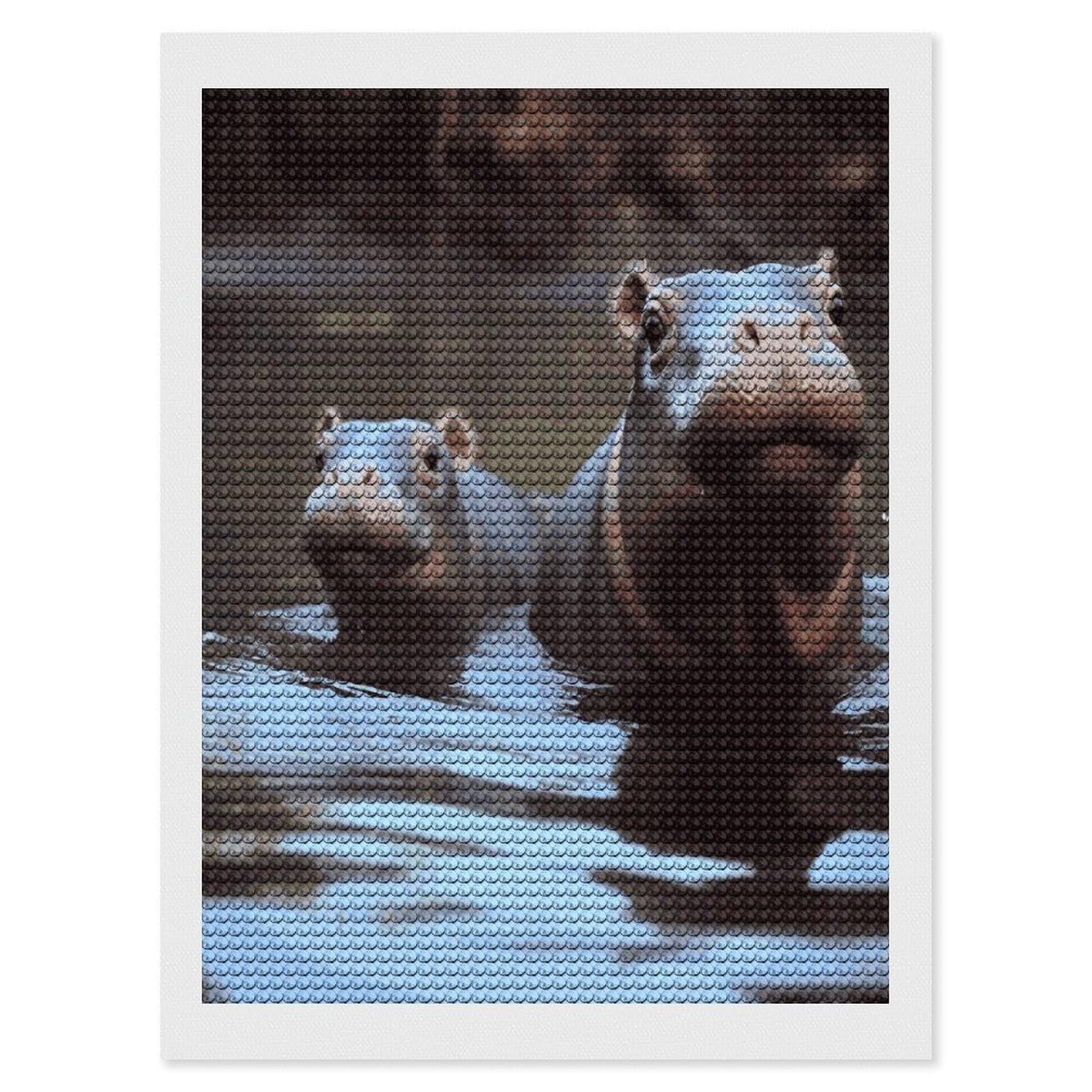 JTREHY Hippos Diamond Art Kits Personalized DIY Round Diamond Painting Kits for Beginner Full Drill Diamonds Dots Paintings for Adults Gem Art Crafts Home Decor