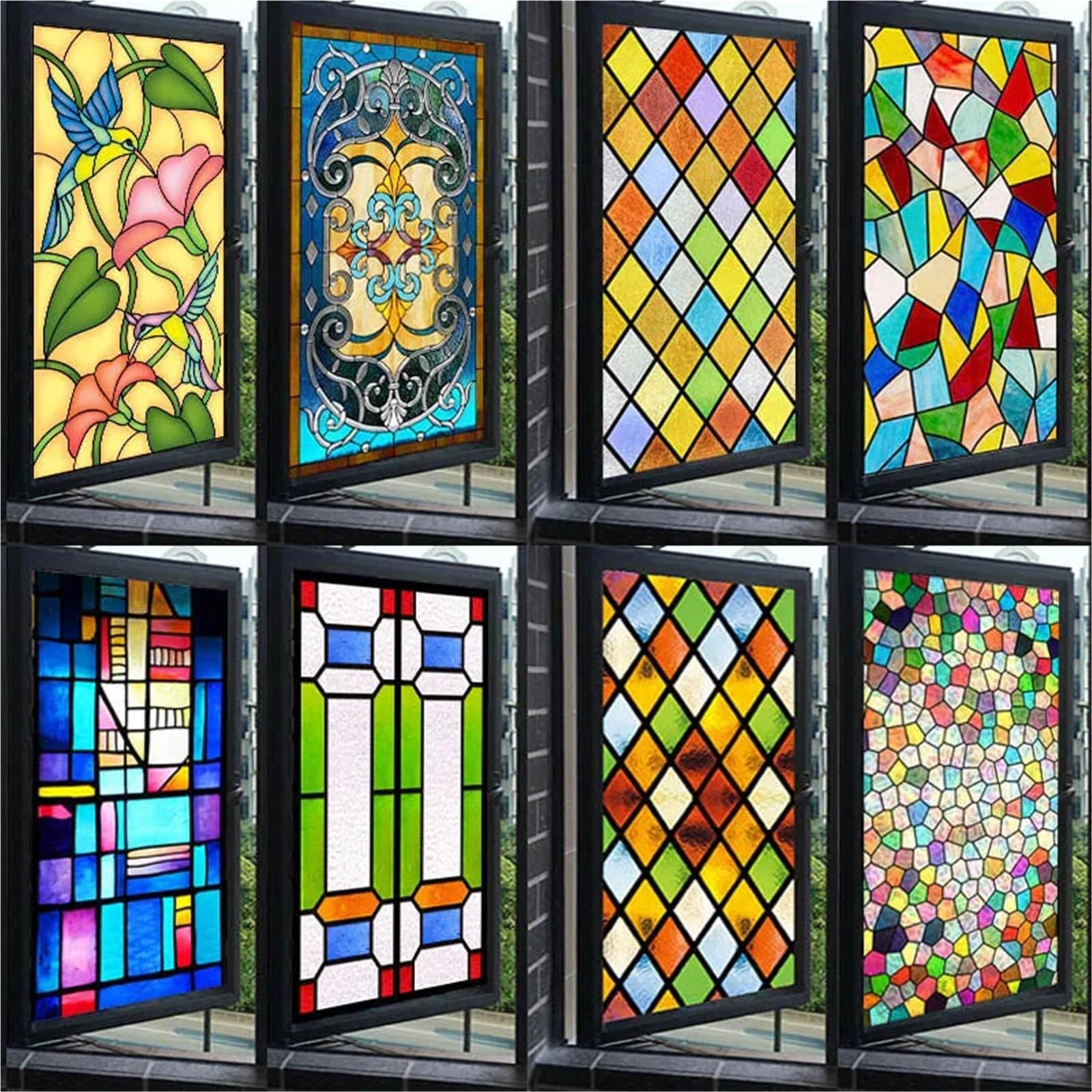 Glasaufkleber, Buntglas, Milchglas, Fensterpapier, elektrostatische Kunst, Malerei, Retro-Kirche(Color 5,50x200cm)