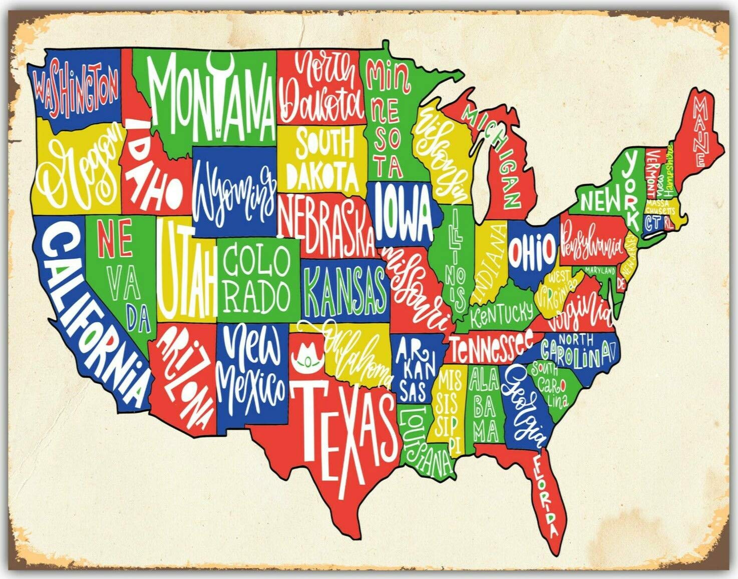 Kueprae A511 United States Of America Usa American Map Metal Plaque Tin Sign 8X12 Inch