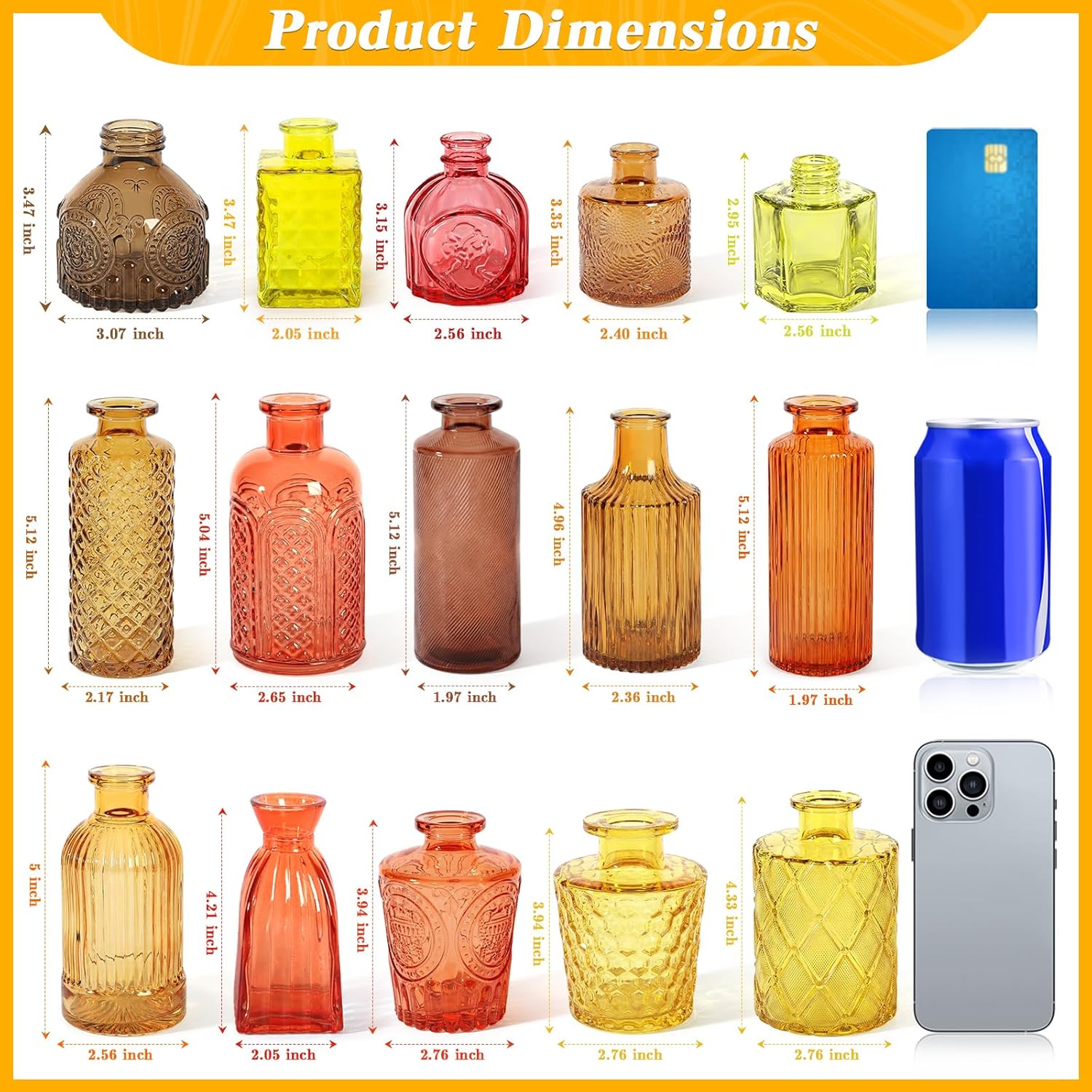 Set of 15 Gold Colored Glass Bud Vases - Small Textured Flower Vases for Centerpieces, Wedding Table Decor, Retro Home Decor Bulk Vase Set for DIY, Events & Gifts