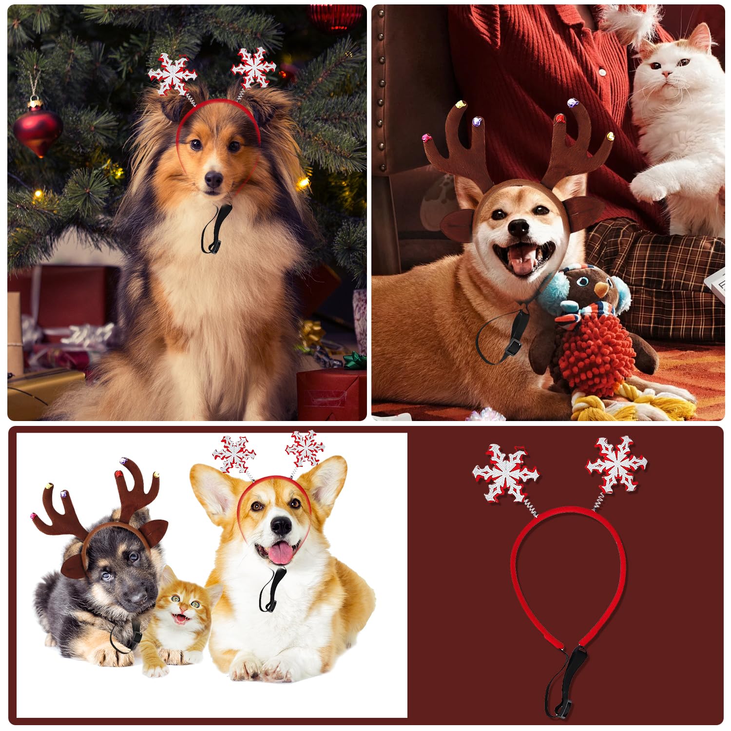MEISH 2pcs Christmas Pet Headwear Christmas Reindeer Antlers Headbands Snowflake Headband Xmas Pet Headdress Pet Costumes Accessories for Cat Dog - Image 4