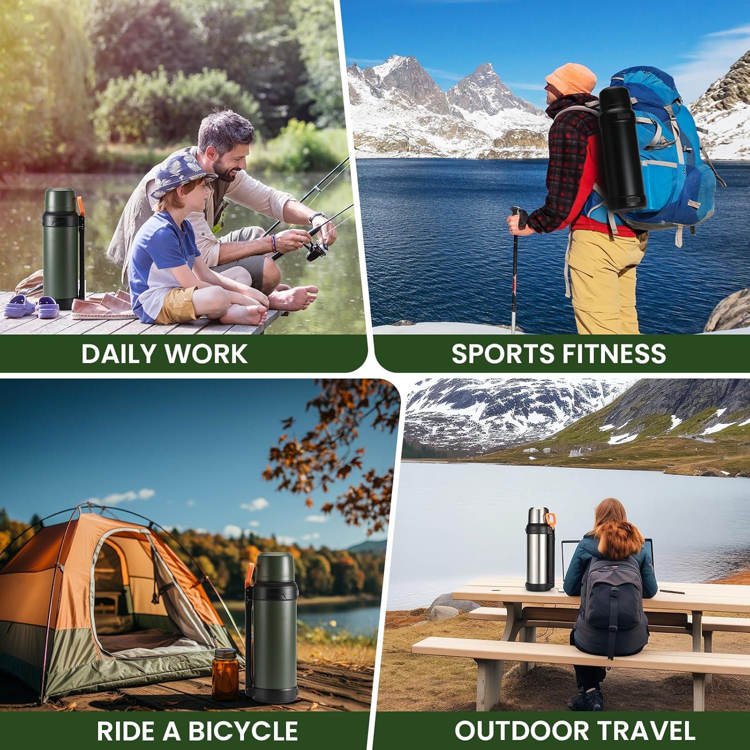 88oz Large Coffee Thermo for Travel, 2500ml Insulated Stainless Steel Water Bottle with Cup and Handle, Water Jug for 24hr Hot and Cold drinks, Vacuum Flask for Camping, Fishing & Working, Olive - Image 8