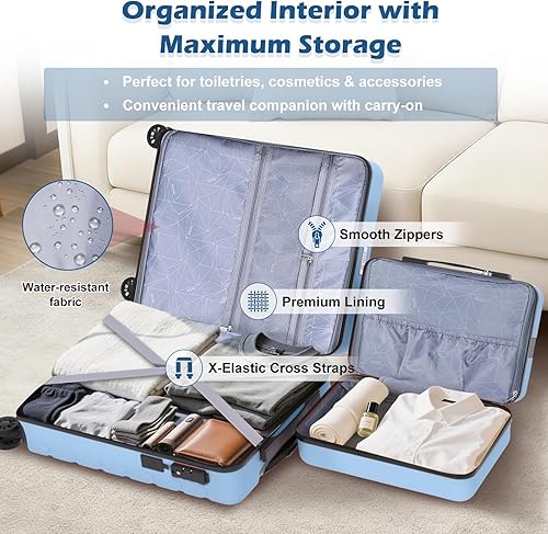 Miniatura 8 de AnyZip Maleta, equipaje de mano de 20 pulgadas, mini estuches de cosméticos de 14 pulgadas, juegos de equipaje, PC rígido, ABS, maleta USB ligera