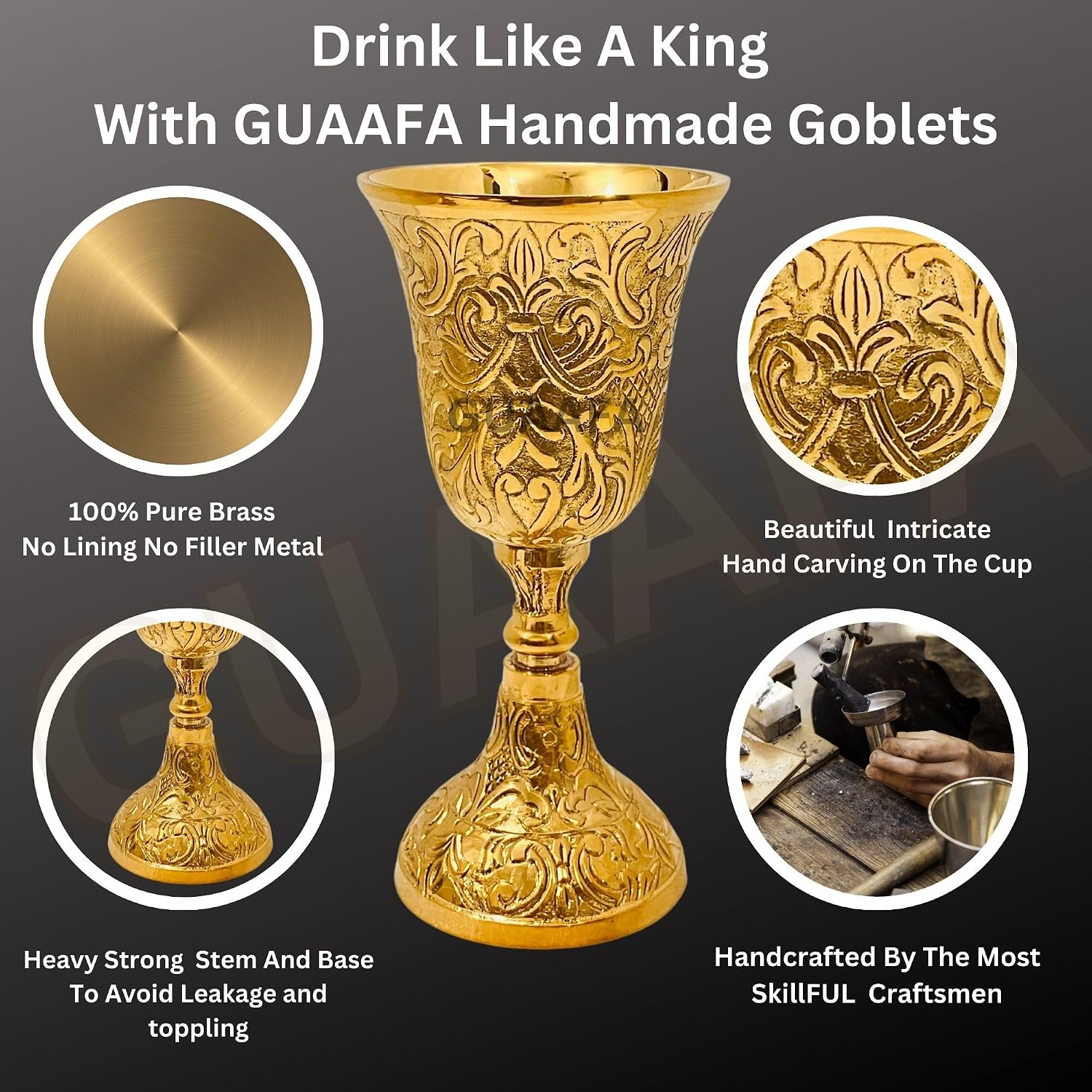 GUAAFA Medieval Goblet Vintage Chalice 6" - 1x Handmade Brass Drinkware for Royal Wedding Anniversary Christmas Gifts 7oz -King Arthur Renaissance Ceremonial Wine Glass (Duke & Duchess Goblet)