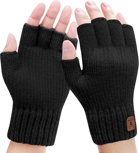 Fingerless Gloves - Men Thermal Gloves,Knited Winter Gloves with Soft Lining Half Finger Warm Gloves for Unisex Men and Women Outdoor Driving Cycling