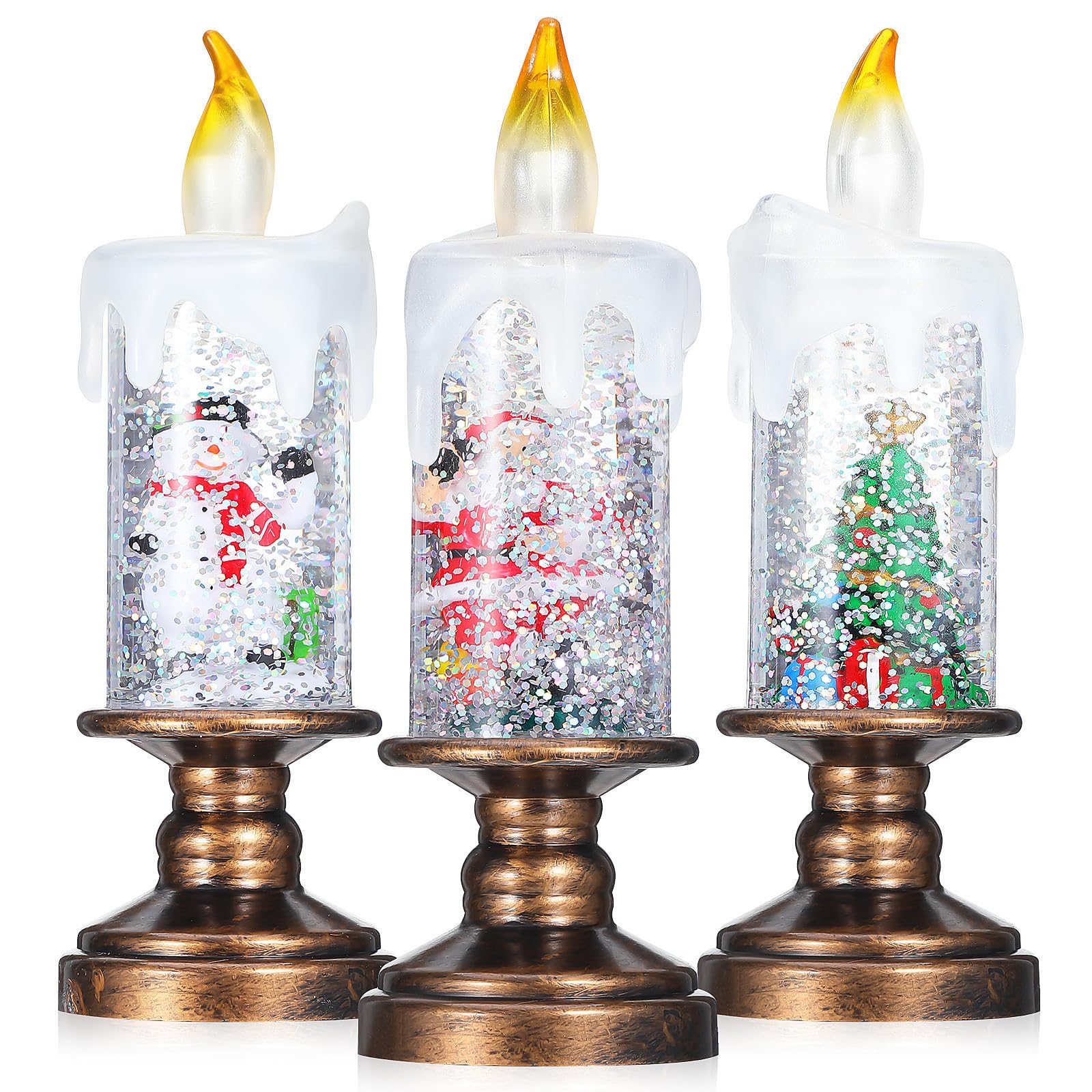 HEMOTON 3 Pezzi Globo Atmosfera Festiva di Natale Candele LED Senza Fiamma di Neve Natalizio Vintage in PVC, Luce Decorativa per Finestre e Centrotavola