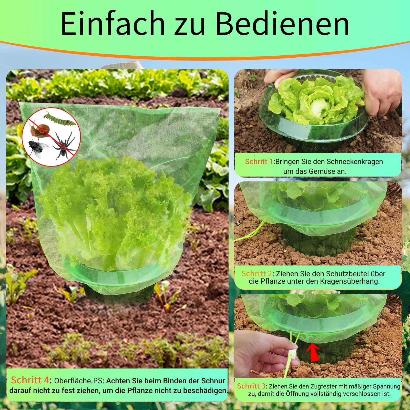 【24 Stück】12 Stück Schneckenkragen mit 12 Stück Insektenschutz-Taschen, 99% mehr Schneckenschutz, Schneckenschutzringe, zur Abwehr von Schnecken, für Ihre Salatpflanzen Tomaten Schützt, Grün