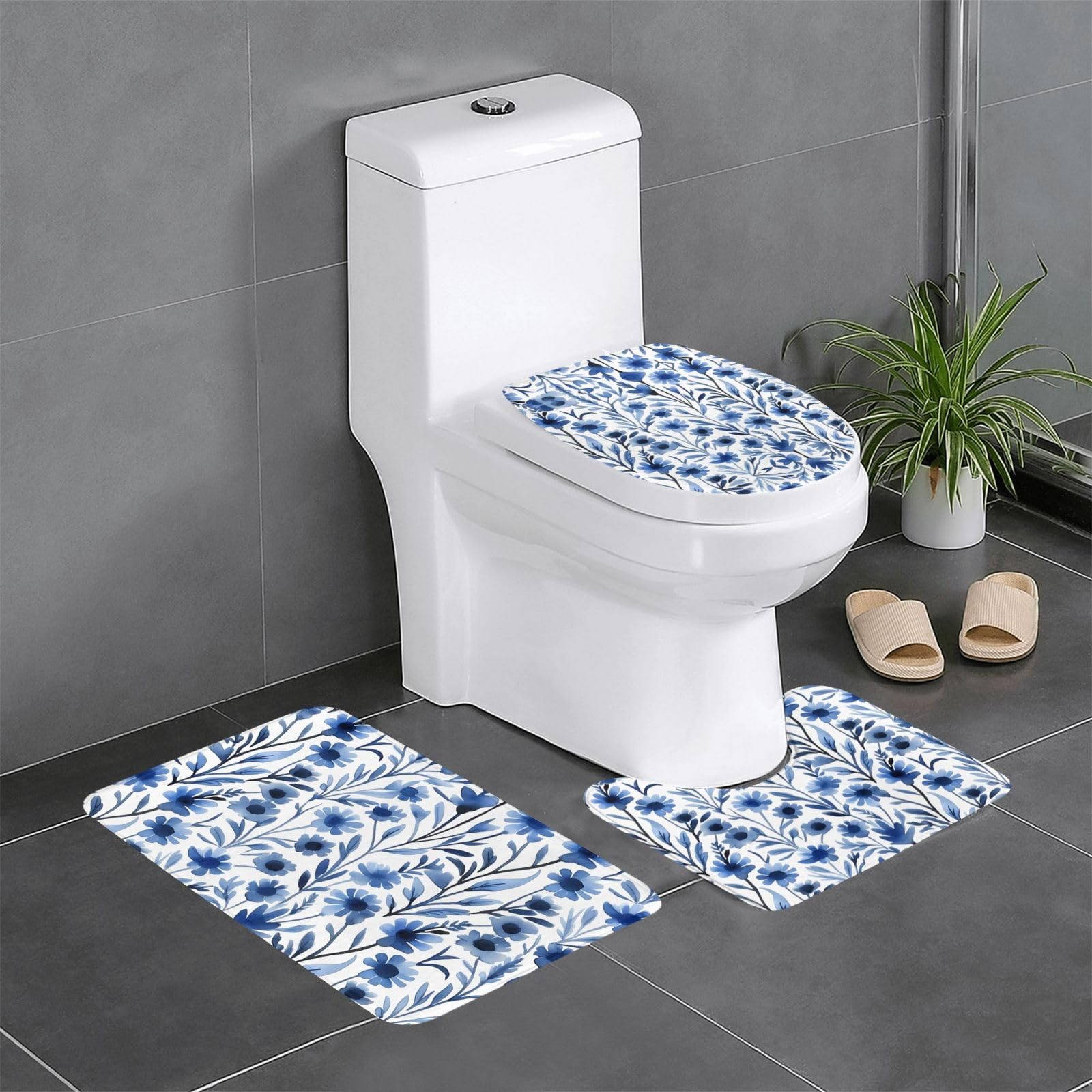 Tapis de salle de bain anti-glissade Blue Alyssum pour sécuriser les sols carrelés mouillés