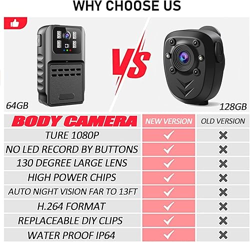 Miniatura 4 de Mini cámara corporal con grabación de 1080P Ture 1080P con tarjeta de 64 GB registradora personal de cuerpo pequeño con cámaras portátiles de