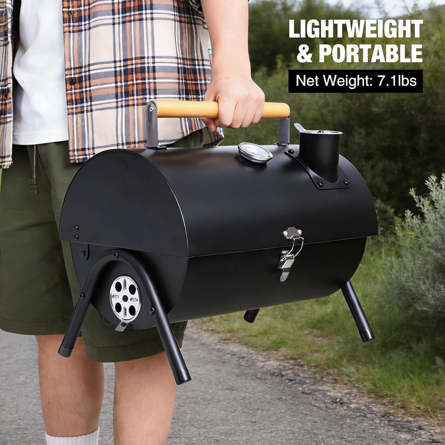 Lineslife Portable Charcoal Grills with Thermometer, Heavy Duty Small BBQ Grill, Easy to Carry Compact Outdoor Camping Grill with Lid for Backyard Party Picnic Travel Hiking Beach Cooking