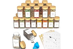 Elegant 24 Glass Spice Jars with Label, Spice Jar Set with Bamboo Lids