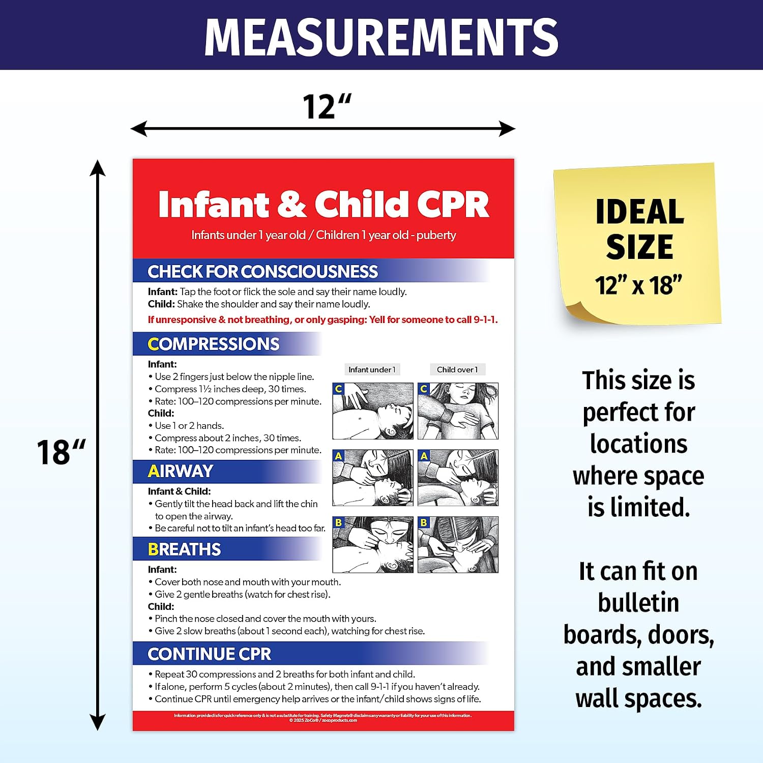 ZOCO – CPR & First Aid Reference Bundle – 2 Posters and 2 Safety Magnets for Infant, Child & Adult CPR, Choking Relief, Heart Attack & Stroke Warning Signs