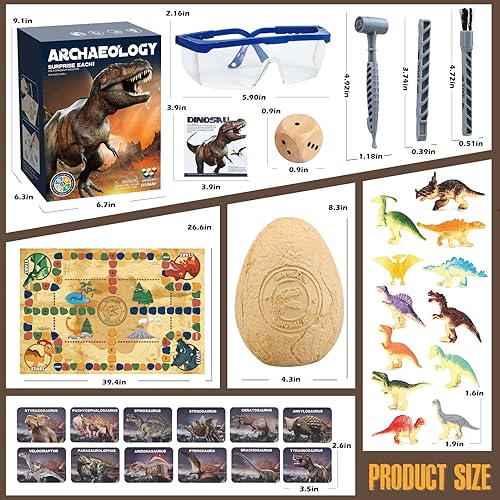 Miniatura 3 de Kit de excavación de huevos de dinosaurio jumbo, juguetes de dinosaurio para niños de 5 a 7 años, huevos de dinosaurio con 12 dinosaurios