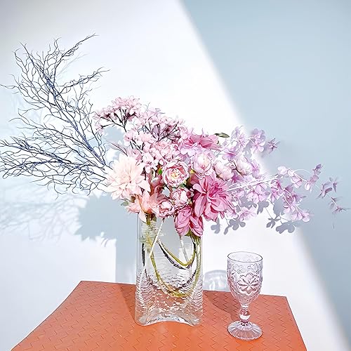 Miniatura 10 de Jarrón de cristal para flores, diseño único en forma de luna, bonito jarrón de ramo moderno para el hogar, 8.3 pulgadas de alto, azul océano, regalo