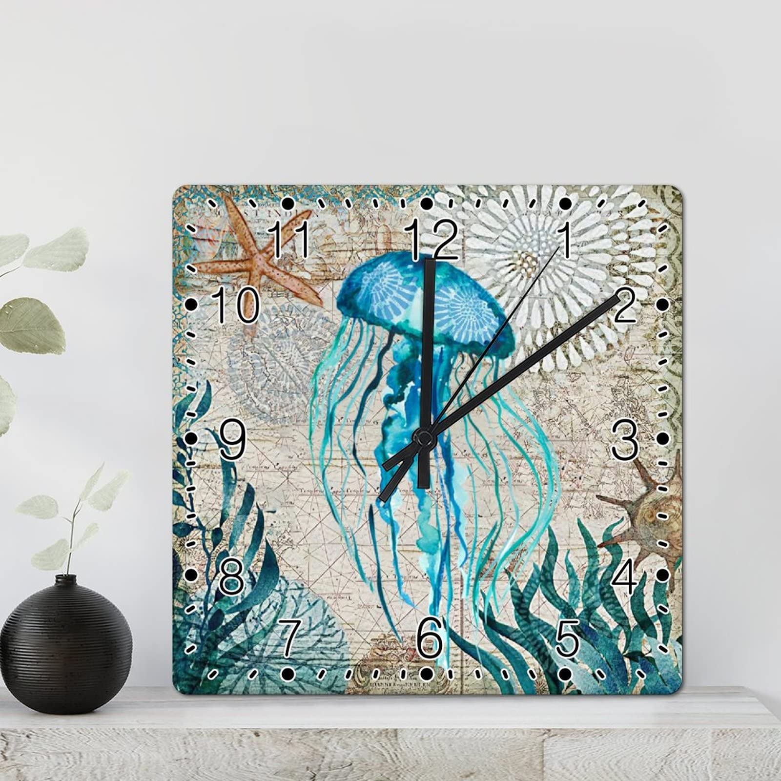 Horloge murale pieuvre silencieuse vintage 30cm pour décoration marine salon