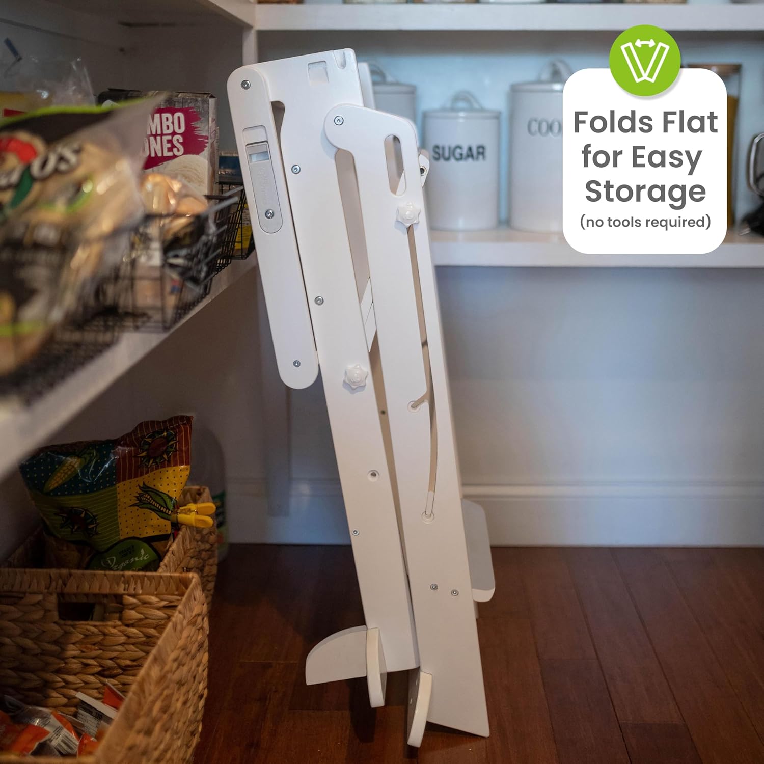 Little Partners Learn 'N Fold Learning Tower Foldable Toddler Platform Baby Kitchen Stool, Children's Folding Kitchen Stool Helper Adjustable Ladder for Kids Ages 2 to 6 (Soft White)