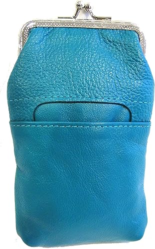 Estuche para cigarrillos de cuero 100% puro para mujer, con bolsillo, con cremallera, 4 colores (verde azulado)