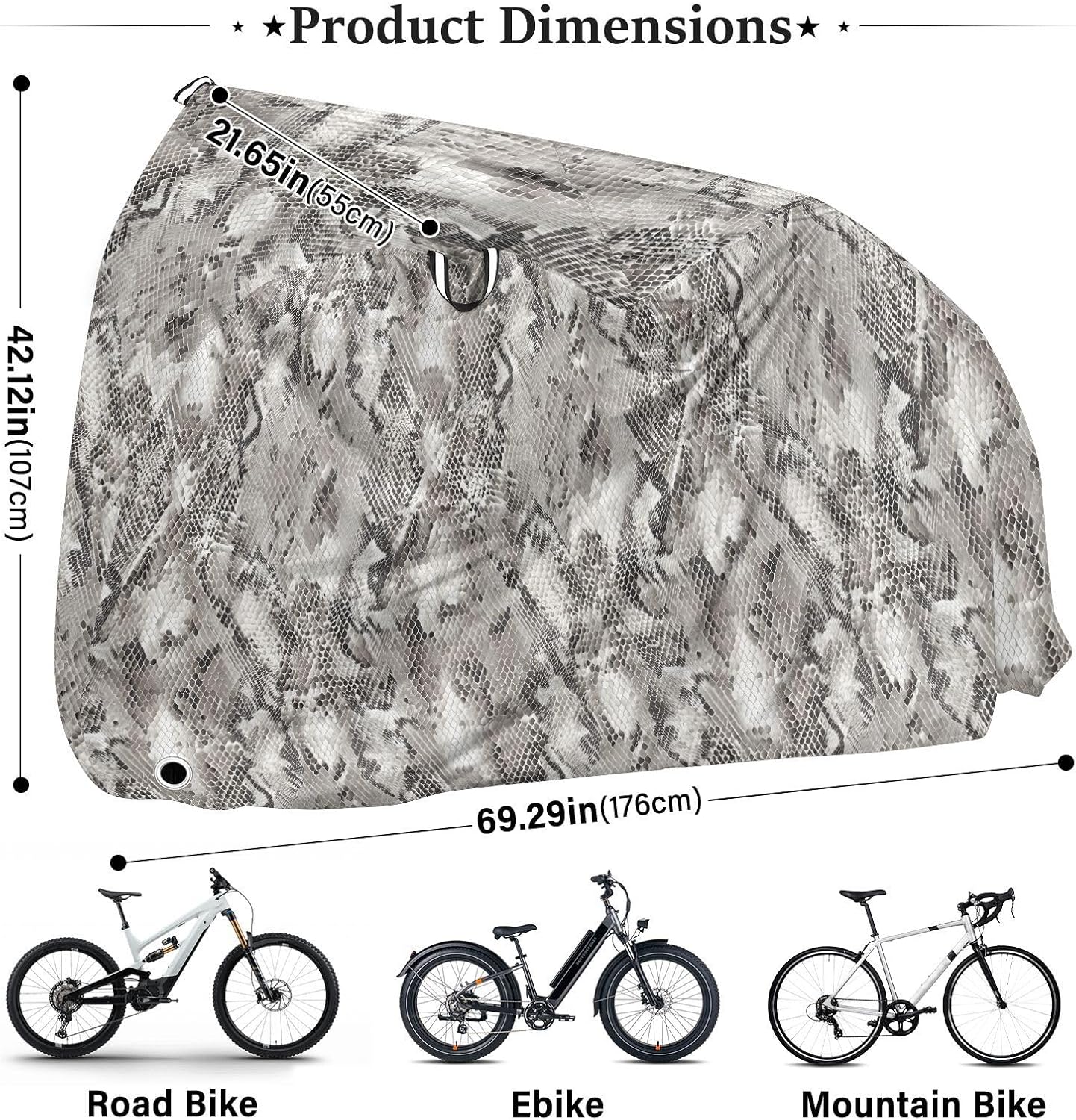 ALAZA Gray Snake Print Bike Cover Waterproof Outdoor Ebike Bicycle Covers Tarp Protection for 1/2 Bikes, Sun UV Dust Wind Proof