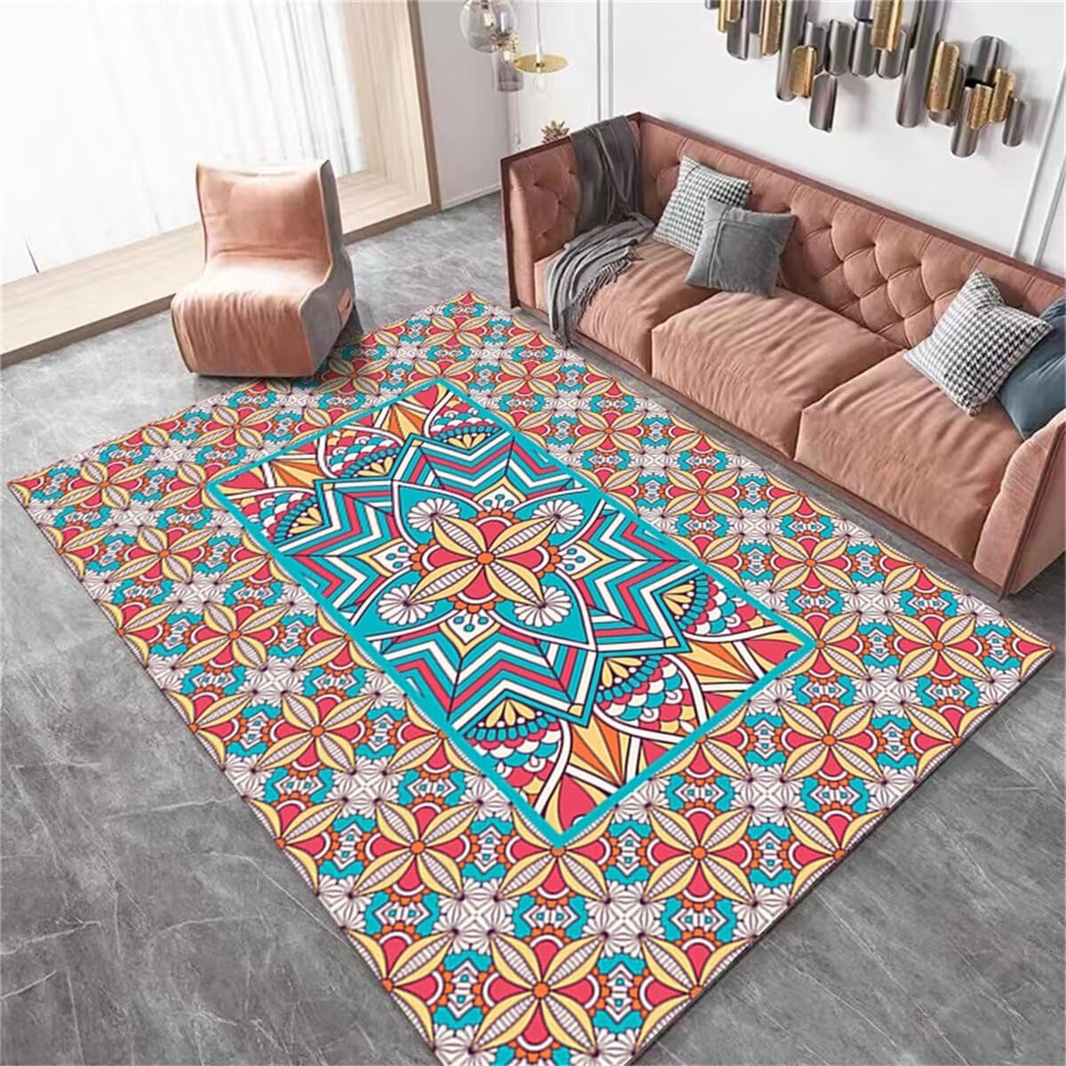 Teppiche & Matten Wohnzimmertisch Rund Rote Blumendekoration traditioneller Teppich im Retro-Stil Tepiche 160X200CM