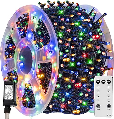 TW SHINE Luces de Navidad, 600 luces LED de 196 pies de Navidad enchufables con 8 modos de temporizador y control remoto, decoraciones impermeables