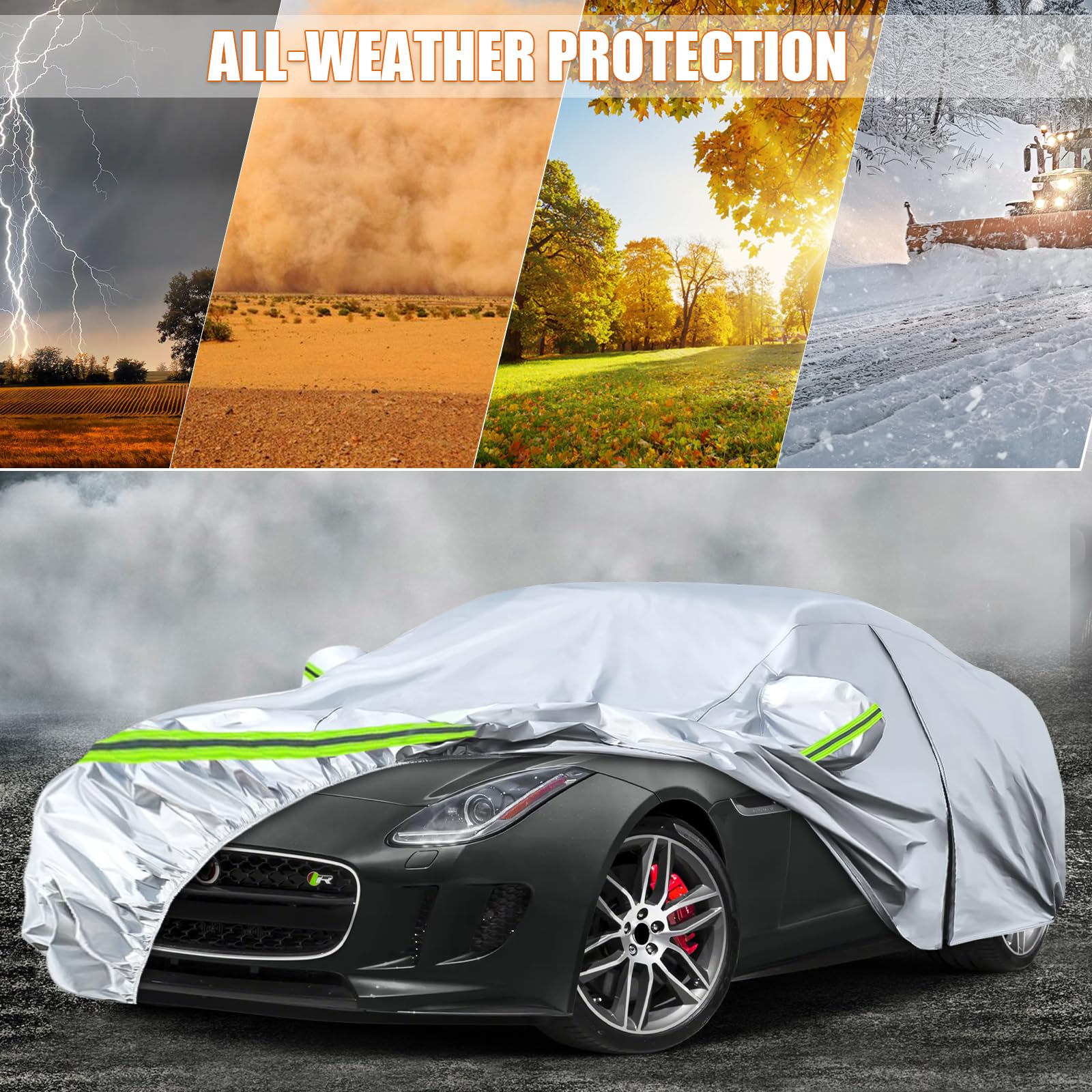 Copertura Auto per Jaguar F-Type 2014-2022, Copertura Auto Impermeabile con Cerniera Porta Laterale, Sole Pioggia Polvere UV Protezione da Tutte le Intemperie Copertura Completa Aperto