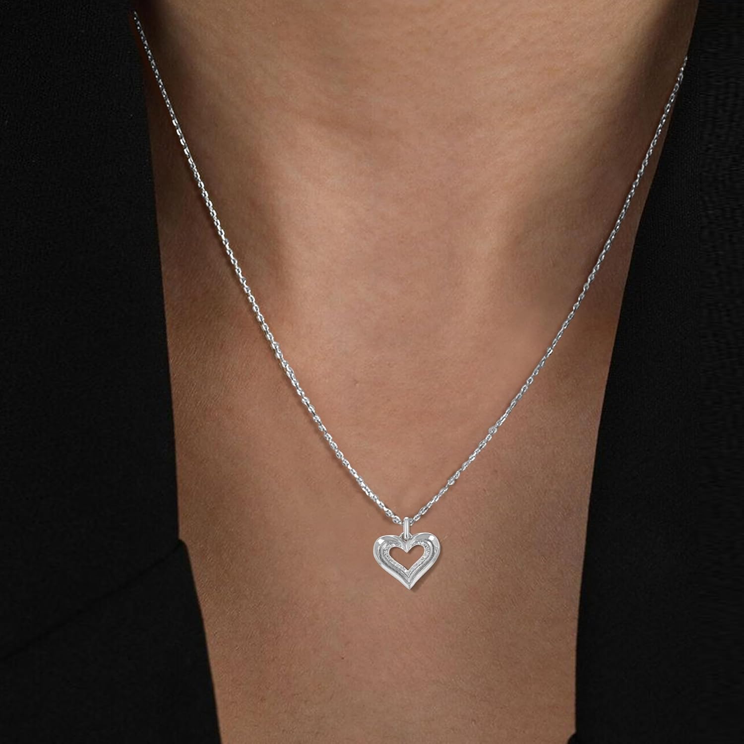 VIR JEWELS 1/10 cttw Lab Grown Diamond Heart Pendant Necklace in Sterling Silver with Chain - Image 4