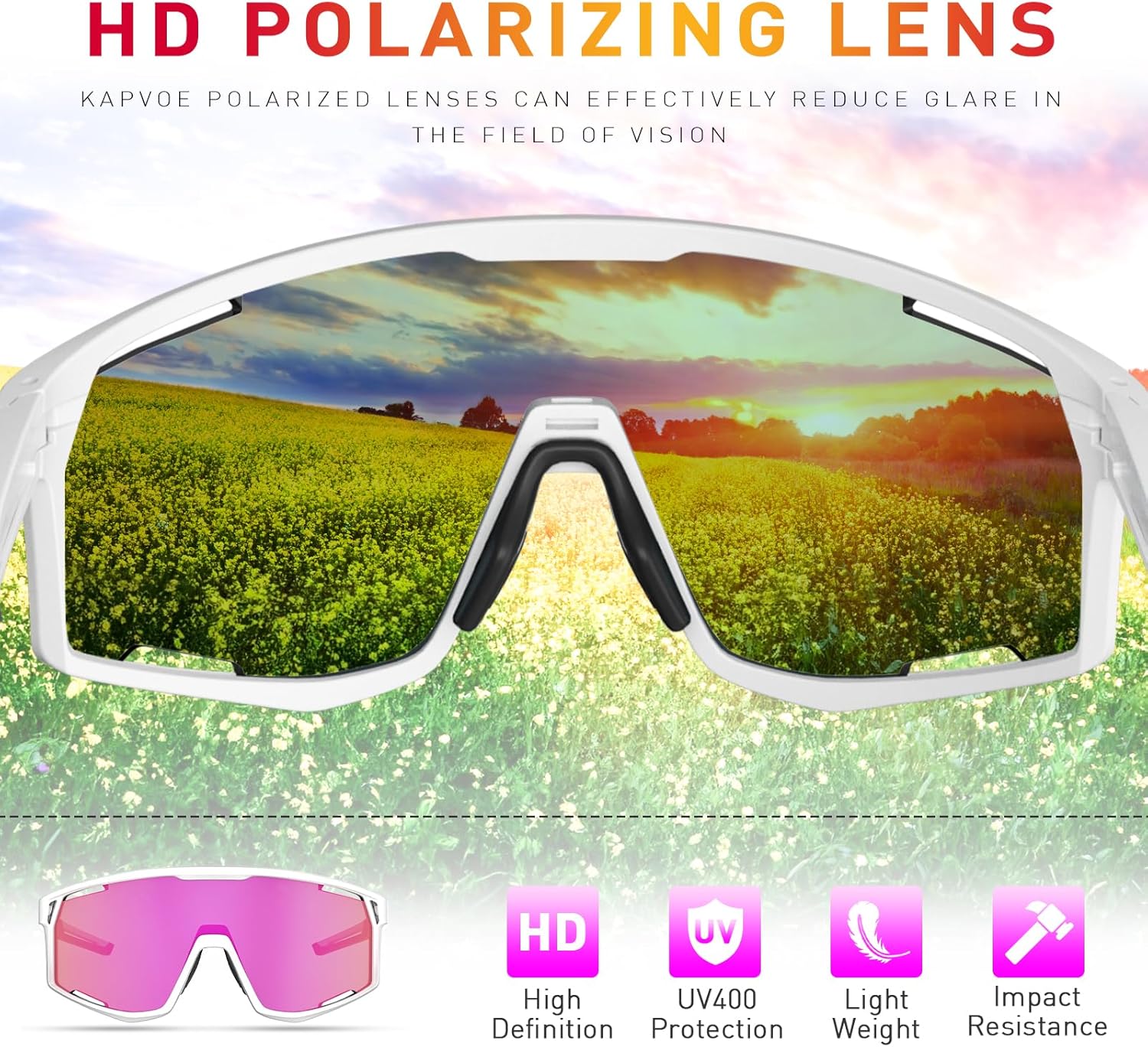 KAPVOE Baseball Glasses Polarized Cycling Glasses for Men Women Sports Sunglasses UV400 Protection for Running MTB Golf K180