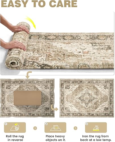 Miniatura 214 de Alfombras de área de 8 x 10 pies para sala de estar, vintage lavable con parte trasera antideslizante, resistente a las manchas, alfombra de área