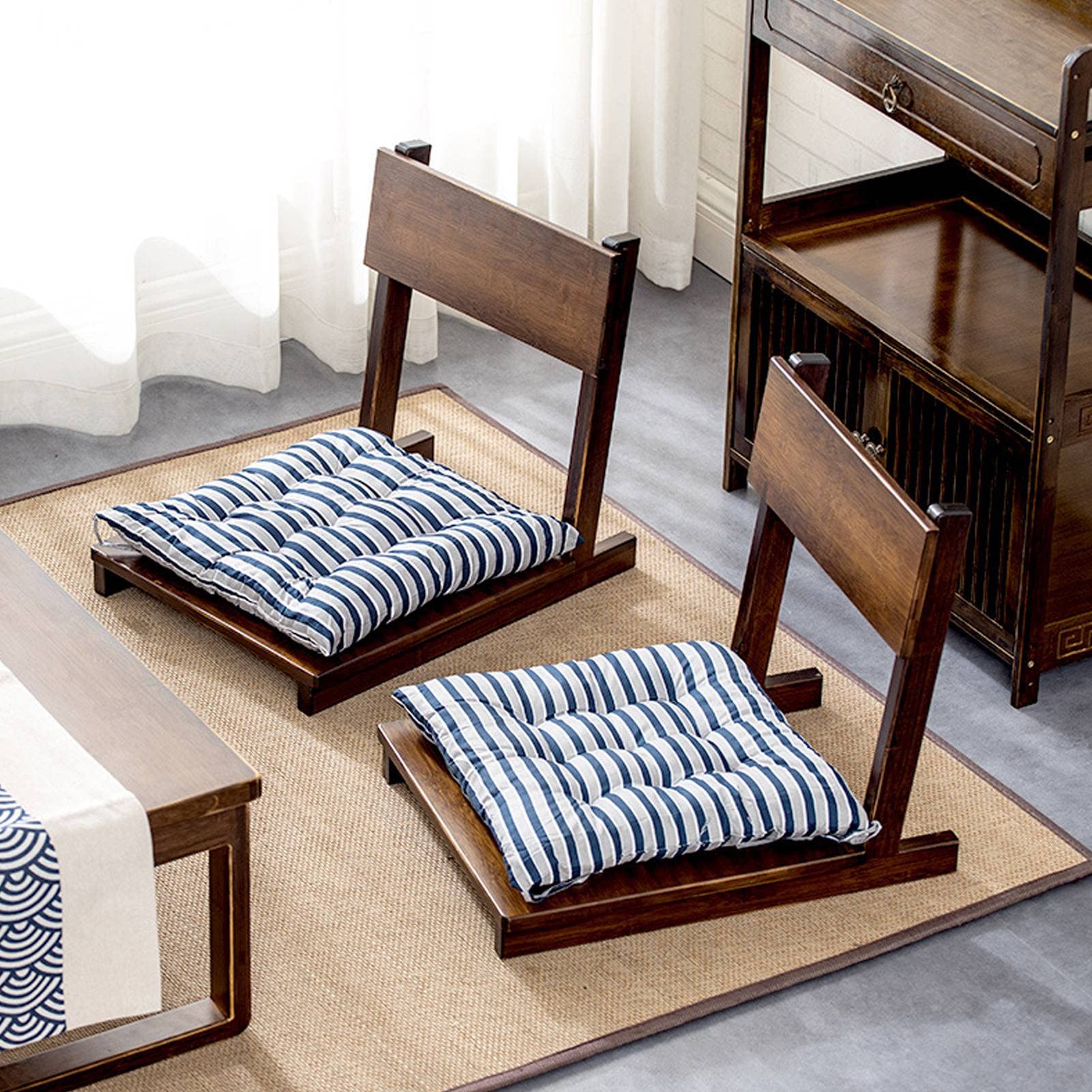 Chaise de Sol Portable Chaise Japonaise Sans Jambes Sol Méditation Bois Noyer Salon Chambre