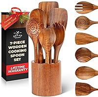 Vista 1 de Zulay Kitchen Juego de 7 cucharas de madera para cocinar – Utensilios de teca lisos resistentes al calor con agarre cómodo – Ligeras y duraderas