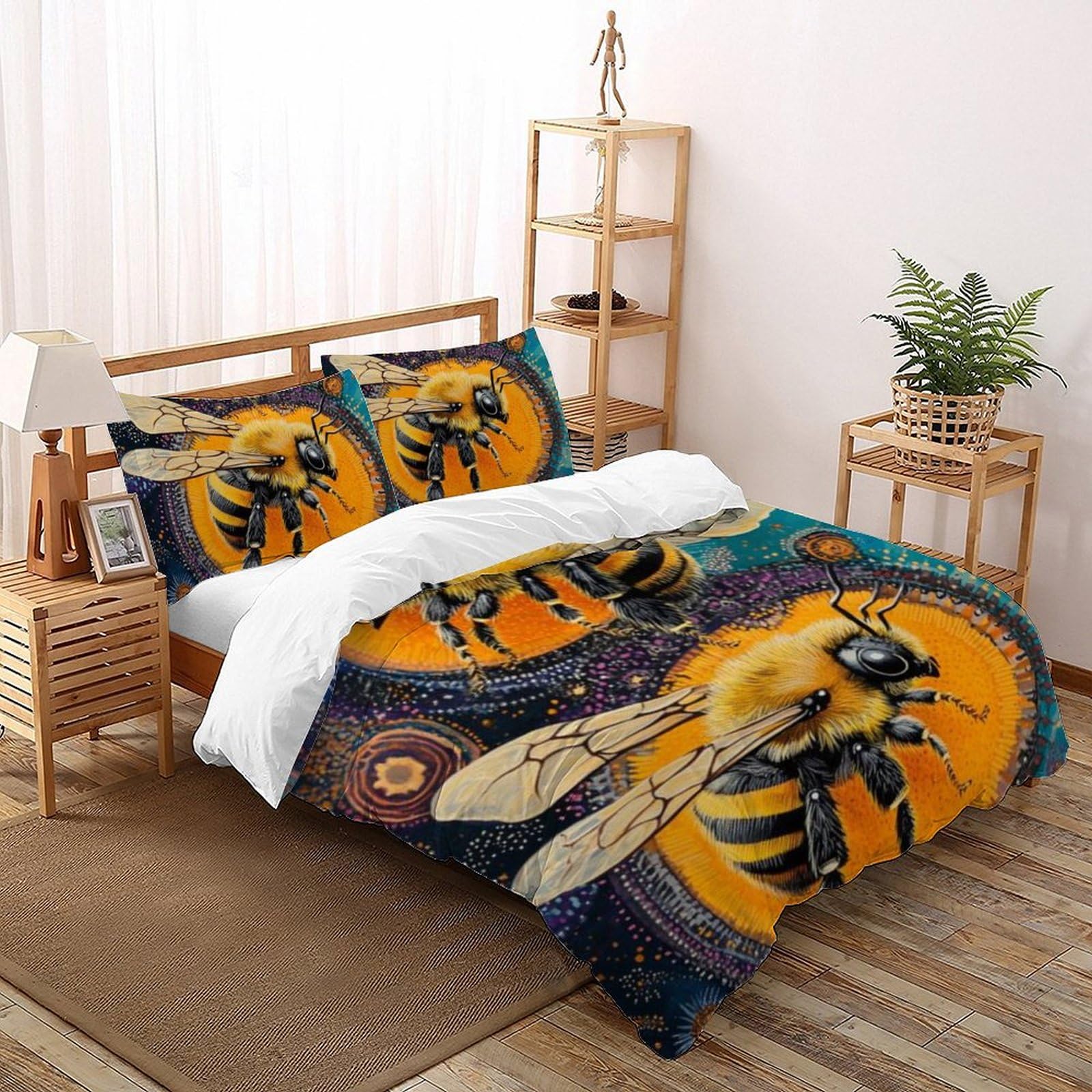 Housse de couette microfibre Les Abeilles 200x200 cm zippée au toucher ultra doux