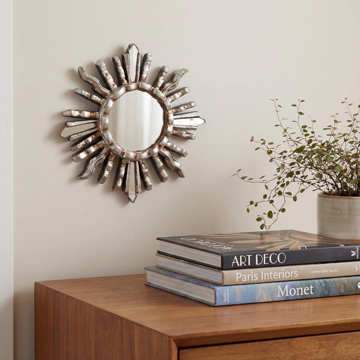 Peruvian Sunburst Small Wall Mirror 6" - Handmade Antique Silver Leaf on Mohena Wood - Vintage Round Decorative Mirror for Gallery Wall (Silver)