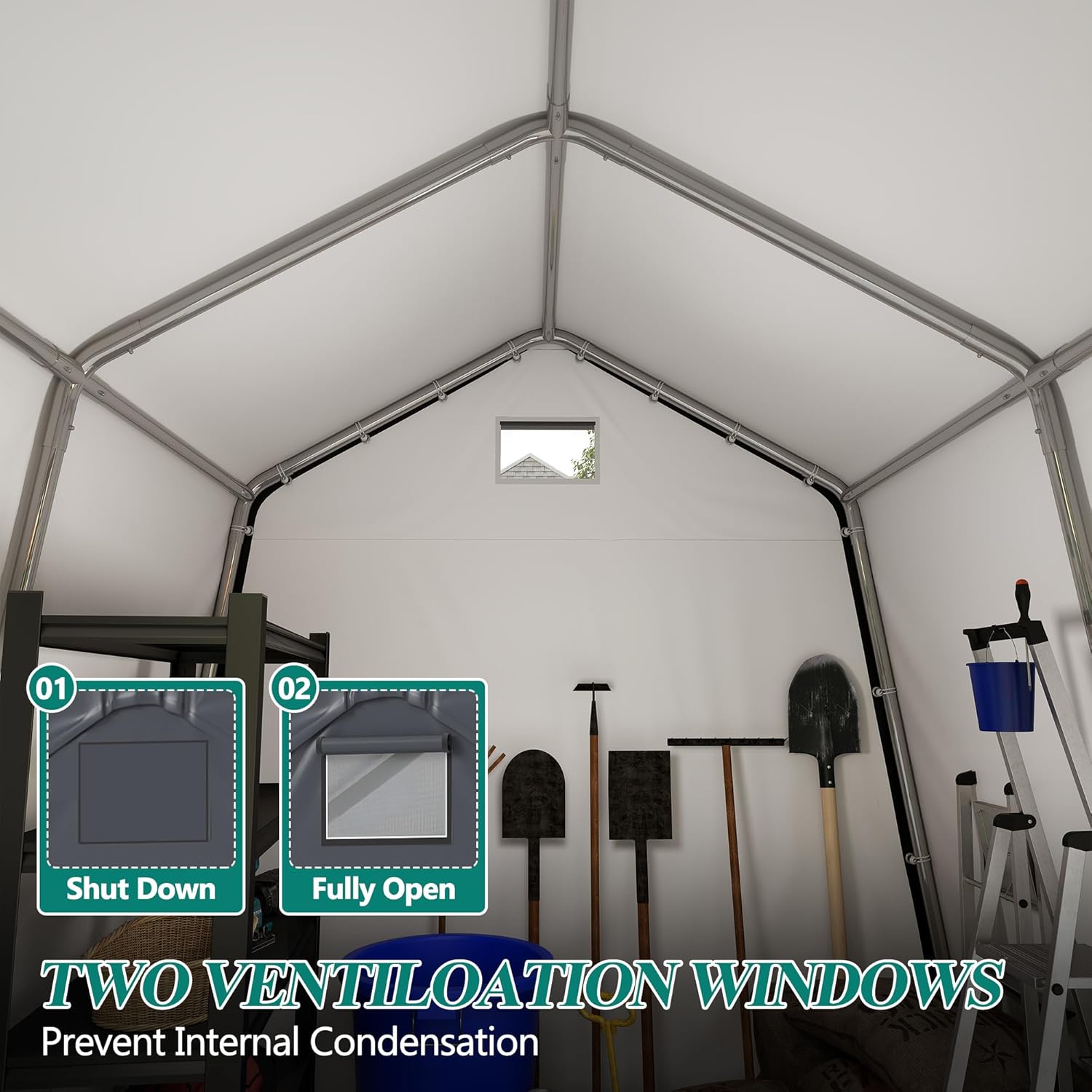 GARTOO 8' x 8' Outdoor Storage Shelter Shed- Heavy Duty Storage Tent with Roll-up Ventilated Windows, Portable Garage Zipper Storage shed for Bike, ATV, Motorcycle Shelter, Gray