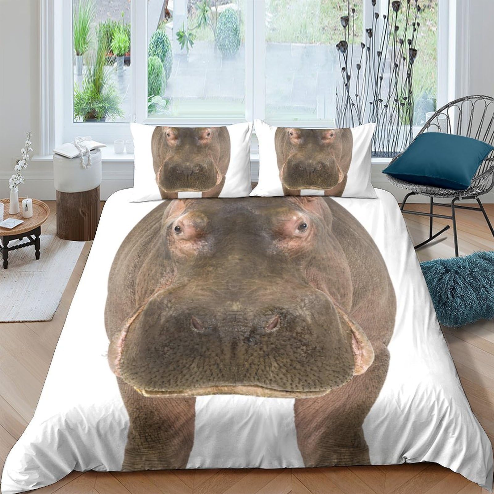 Ctjqhvkz Style-4 3D Printed Realistic Hippo Fitted Sheet Microfiber Soft Animal Bed Cover For Bedroom Guest Room Dorm Mattress Protector Single（135X200cm）