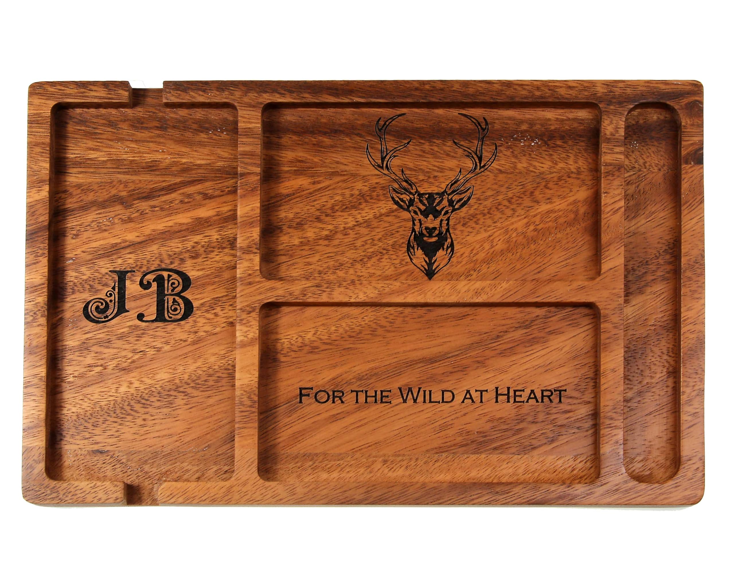 Personalised Walnut Wood Valet Tray and Desk Organiser