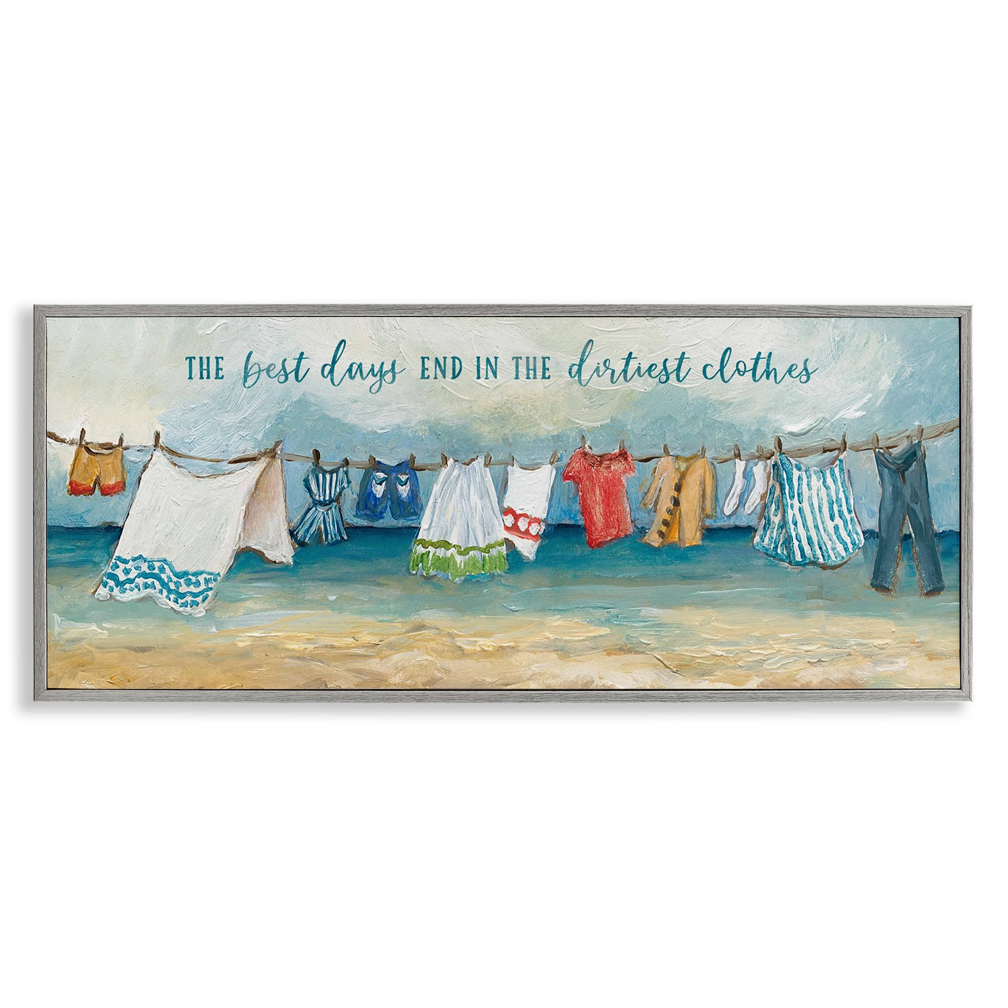 Stupell Industries Farmhouse Gray (Textured) 'Clothesline By The Sea'| Framed Giclee Art