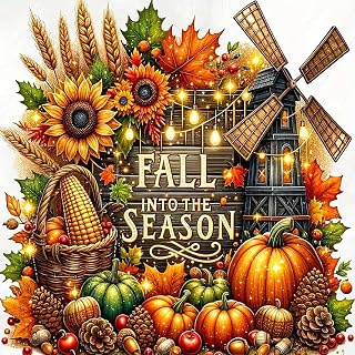 Pumpkin Sunflower Leaf Diamond Art Kits for Adults, 5D Fall Diamond Painting Kits for Adults Beginners, DIY Full Round Drill Diamond Dot Painting Gem Art Kits for Adult, Home Wall Decor 13.8x13.8 Inch